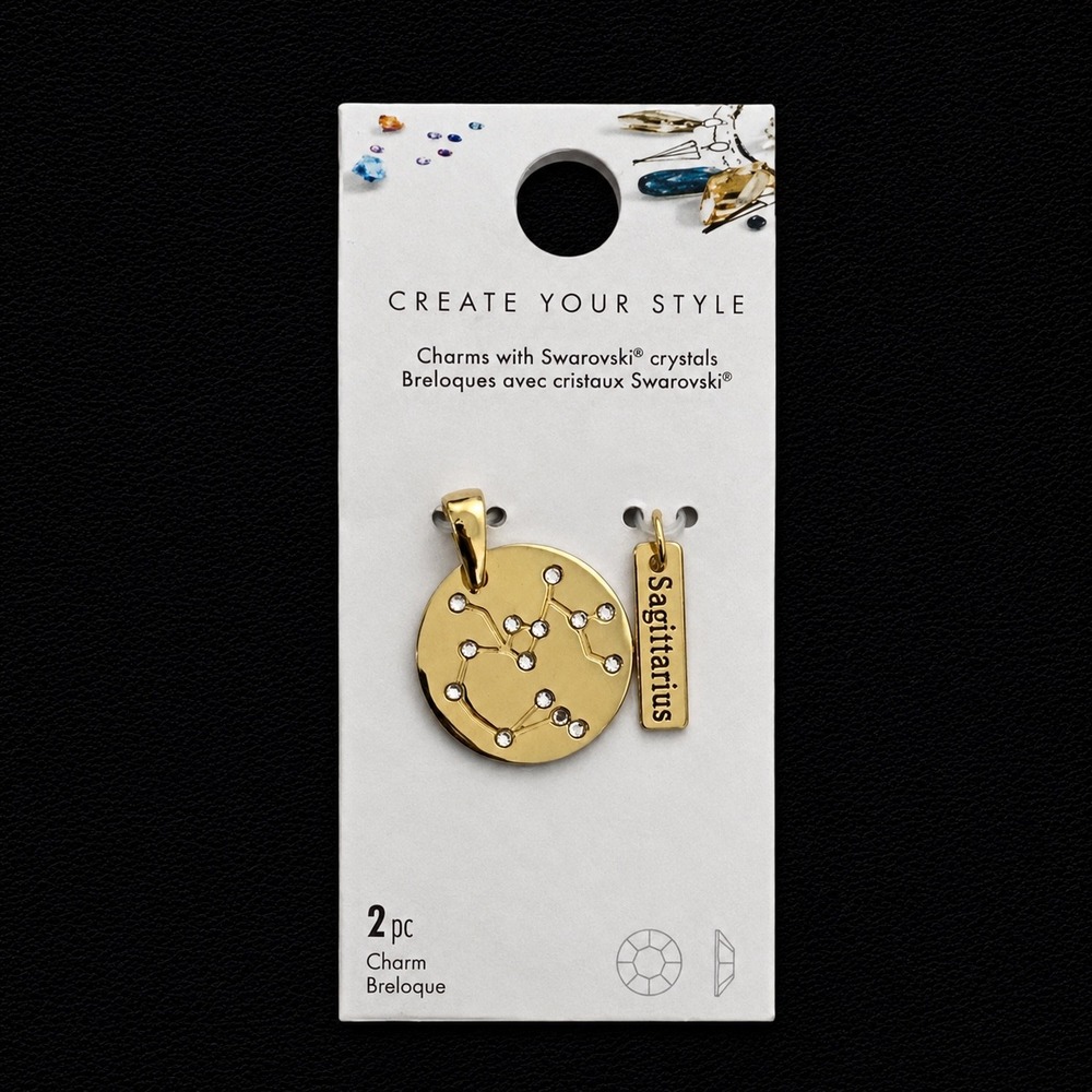 Swarovski Crystal Sagittarius Zodiac Constellation Charm Set Gold Tone 2pc